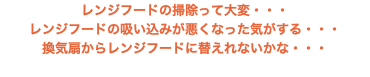 レンジフードの掃除って大変・・・ レンジフードの吸い込みが悪くなった気がする・・・ 換気扇からレンジフードに替えれないかな・・・